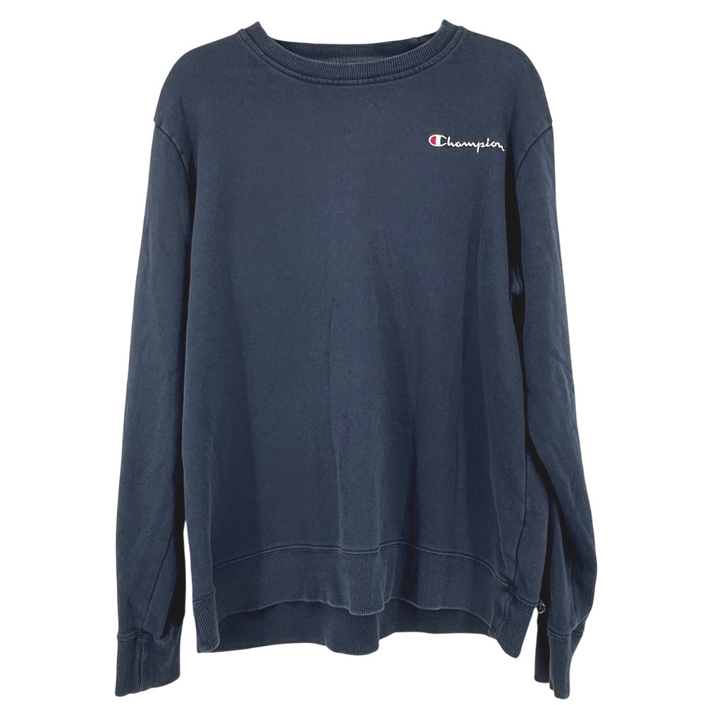 Champion Mens Sweatshirt Large Navy Blue Crew Neck Pullover Long Sleeve